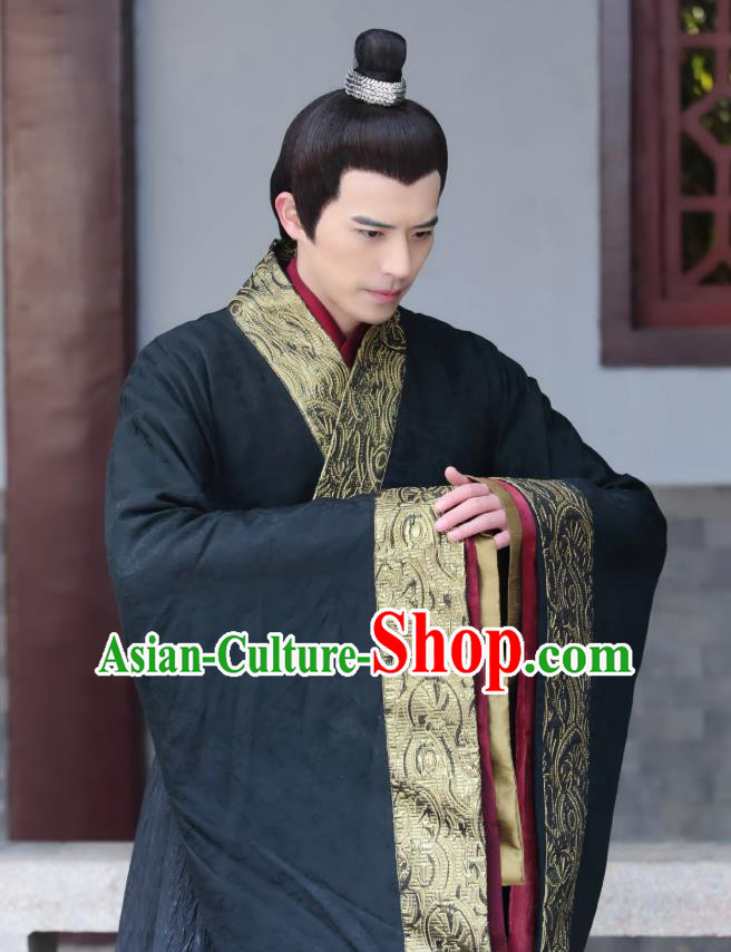 Chinese Ancient Official Black Garment Costumes and Headwear Drama I am A Pet At Dali Temple Swordsman Mo Qingyan Apparels