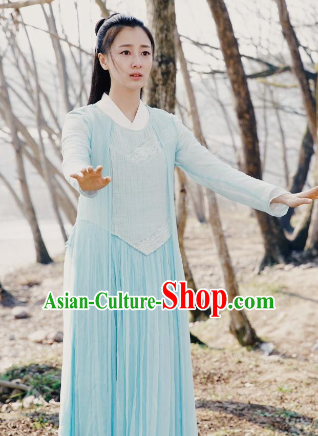 Chinese Ancient Blind Girl Apparels Costumes and Headpiece Drama The Starry Night The Starry Sea Ming Zhu Dress Garment