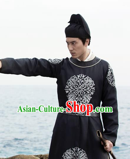 Chinese Ancient Tang Dynasty Swordsman Hanfu Garment Costumes and Hat Drama The Starry Night The Starry Sea Official Lu Xiao Apparels
