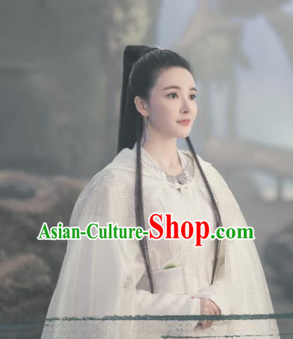 Chinese Ancient Princess of Biyi Bird Tribe Ji Heng Garment Drama Eternal Love of Dream White Dress and Headpieces