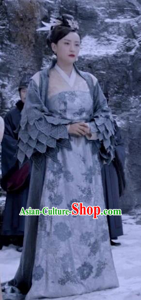 Chinese Ancient Queen of  Biyi Bird Tribe Garment Drama Eternal Love of Dream Empress Xiangli Ju Nuo Dress and Hair Accessories
