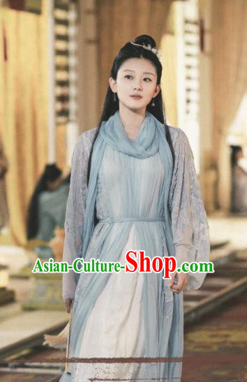 Chinese Ancient Goddess Apparels Drama Eternal Love of Dream Female Immortal Cheng Yu Costumes Garment and Headwear Complete Set
