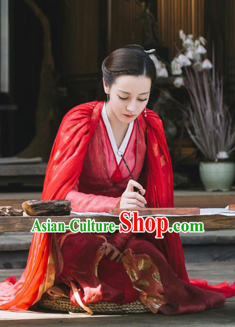 Chinese Ancient Goddess Princess Garment Drama Eternal Love of Dream Female Biyi Bird Tribe Xiangli Aranya Red Dress and Headpieces