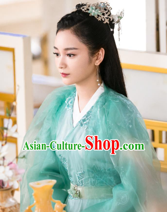 Chinese Ancient Water Deity Dress Garment Drama Eternal Love of Dream Princess Zhi He Costumes and Headpieces
