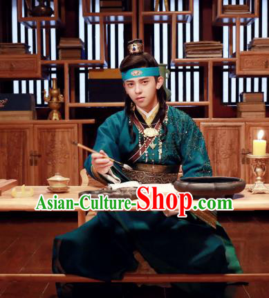 Chinese Ancient Song Dynasty Blue Garment Rich Childe Clothing and Headpieces Drama Kai Feng Qi Tan Merchant Pang Ji Apparels