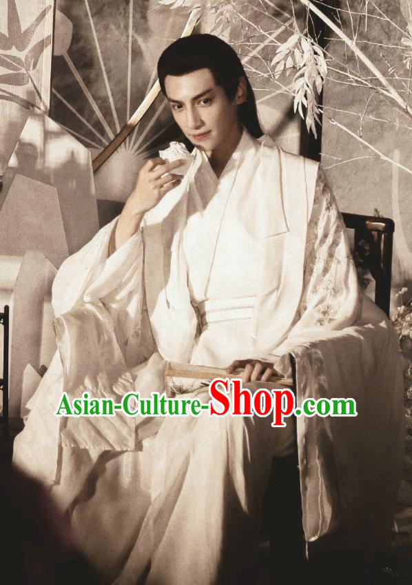 Chinese Ancient Childe White Garment Clothing and Headpiece Drama And The Winner Is Love Swordsman Shangguan Tou Apparels