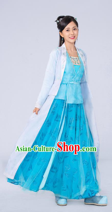 Chinese Ancient Village Girl Hanfu Dress Costumes and Headpieces Drama Earth Smoke Sparkle Kitchen Female Cook Hua Xiaomai Apparels Garment