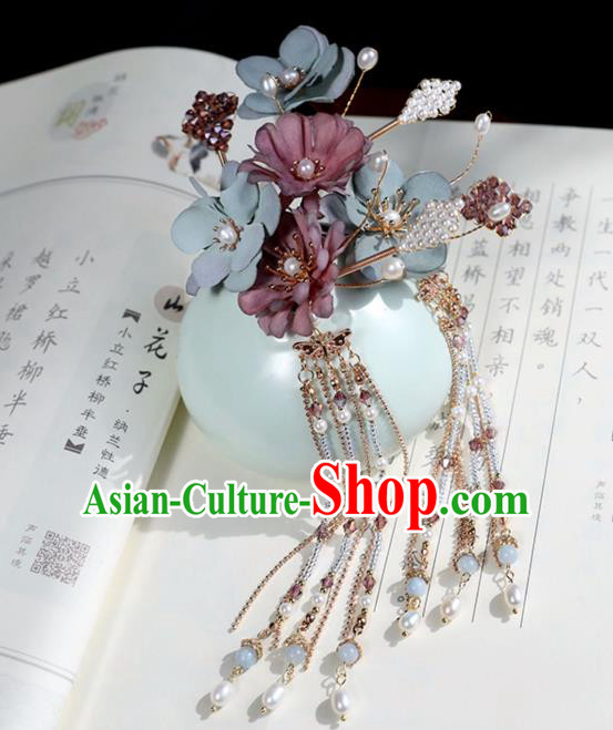 Chinese Ancient Hair Jewelry Accessories Silk Flowers Tassel Hairpins Headwear Headdress for Women