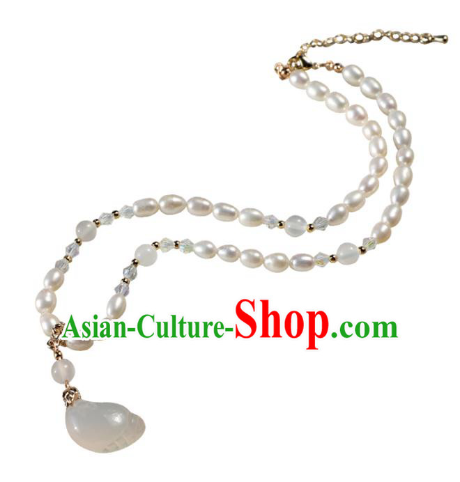 Chinese Ancient Hanfu Pearls Necklace Women Jewelry Ming Dynasty Jade Accessories