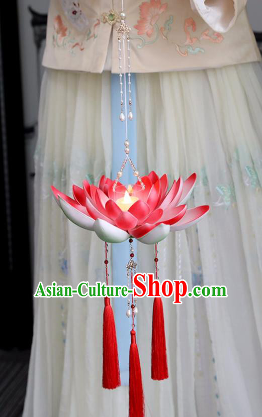 Chinese Ancient Large Red Lotus Lantern Women Accessories Lantern Festival Lamp