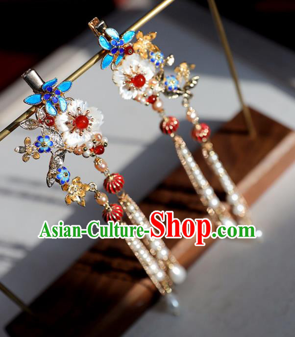 Chinese Ancient Red Lantern Hair Claws Jewelry Headwear Hair Accessories Ming Dynasty Hanfu Tassel Hairpins for Women