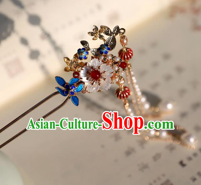 Chinese Ancient Red Lantern Hairpin Jewelry Headwear Hair Accessories Ming Dynasty Hanfu Pearls Tassel Hair Clip for Women