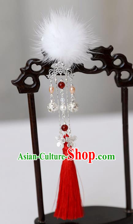 Chinese Ancient Hanfu White Venonat Pearls Hair Claws Hairpin Women Hair Accessories Red Tassel Hair Stick Headwear