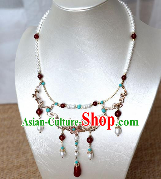 Chinese Ancient Princess Golden Carps Necklace Women Accessories Pearls Tassel Necklet Jewelry