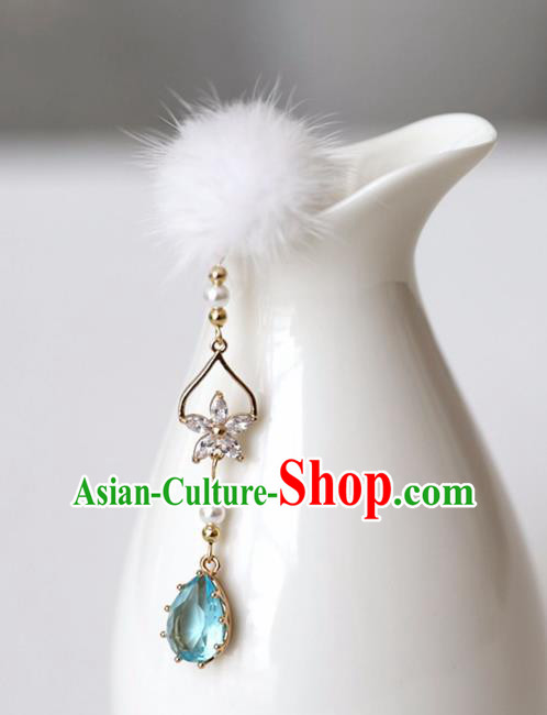 Chinese Ancient Hanfu Blue Crystal Tassel Hair Clip Women Hairpin Hair Accessories Headwear