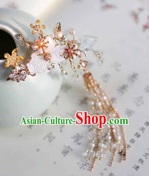 Chinese Ancient Shell Goldfish Hair Claws Headwear Women Hair Accessories Ming Dynasty Tassel Hair Stick