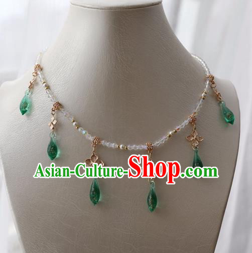Chinese Ancient Princess Green Crystal Necklace Women Accessories Tassel Necklet Jewelry