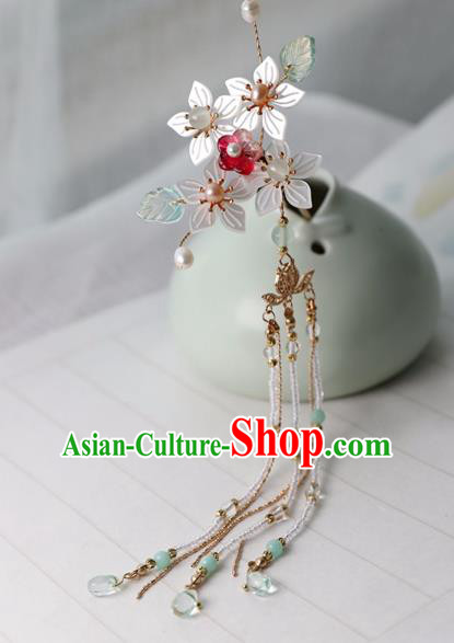 Chinese Ancient Women Shell Flowers Tassel Hair Clips Hairpin Headwear Hanfu Hair Accessories Hair Combs