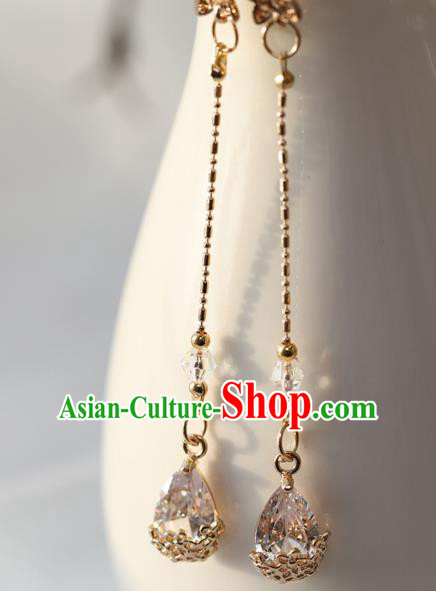 Chinese Ancient Hanfu Crystal Earrings Women Jewelry Golden Ear Accessories