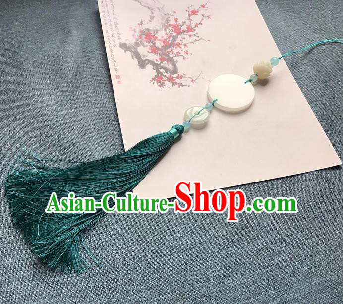 Chinese Ancient Peacock Green Tassel Jade Pendant Waist Accessories Peacuful Jade Lappet Jewelry