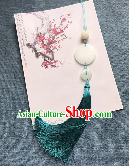 Chinese Ancient Peacock Green Tassel Jade Pendant Waist Accessories Peacuful Jade Lappet Jewelry