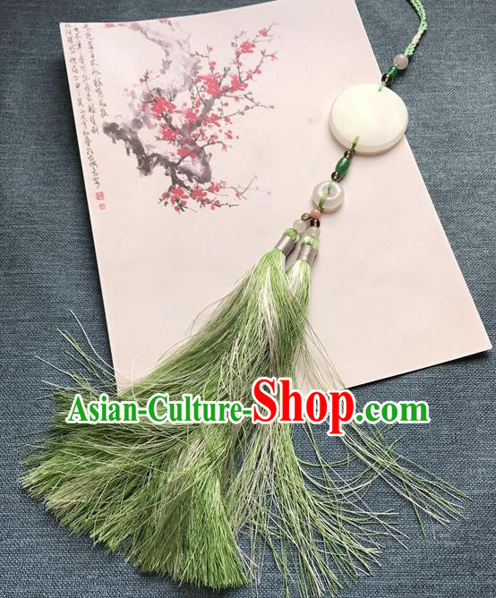 Chinese Ancient Hanfu Light Green Tassel Jade Pendant Waist Accessories Peacuful Jade Lappet Jewelry