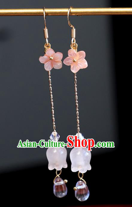 Chinese Ancient Hanfu Convallaria Majalis Earrings Women Jewelry Ming Dynasty Rose Crystal Ear Accessories
