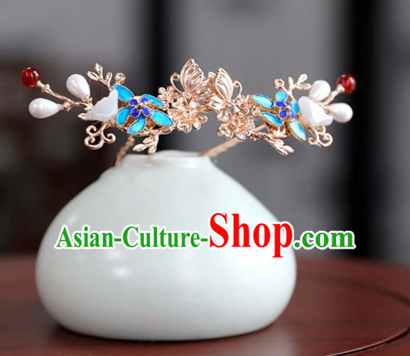 Chinese Ancient Cloisonne Hair Clips Headwear Women Hair Accessories Ming Dynasty Court Hair Comb Hairpin Complete Set