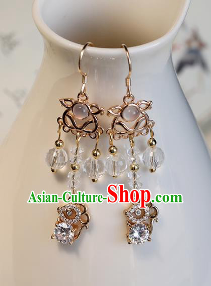 Chinese Ancient Hanfu Zircon Earrings Women Jewelry Ming Dynasty Tassel Ear Accessories