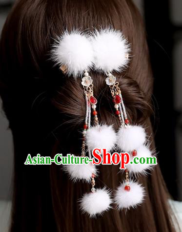 Chinese Ancient Princess White Venonat Hair Claws Headwear Women Hair Accessories Tassel Hanfu Hairpins