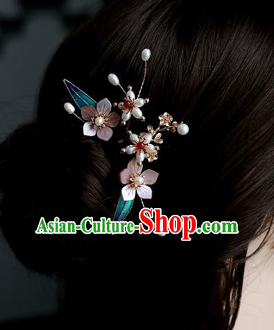 Chinese Ancient Pink Shell Hairpin Headwear Women Hair Accessories Pearls Hair Clip