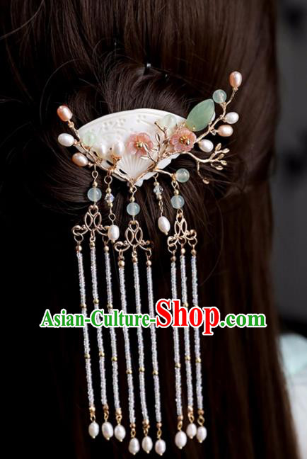 Chinese Ancient Shell Pearls Hanfu Hair Stick Headwear Women Hair Accessories Ming Dynasty Tassel Hair Claw