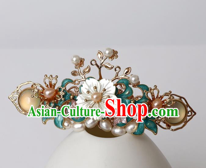 Chinese Ancient Ming Dynasty Cloisonne Hair Clip Headwear Women Hair Accessories Pearls Hairpin