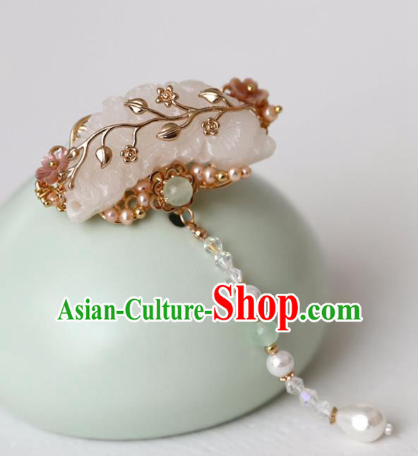 Chinese Ancient Ming Dynasty Golden Hair Claw Headwear Women Hair Accessories Jade Hair Stick