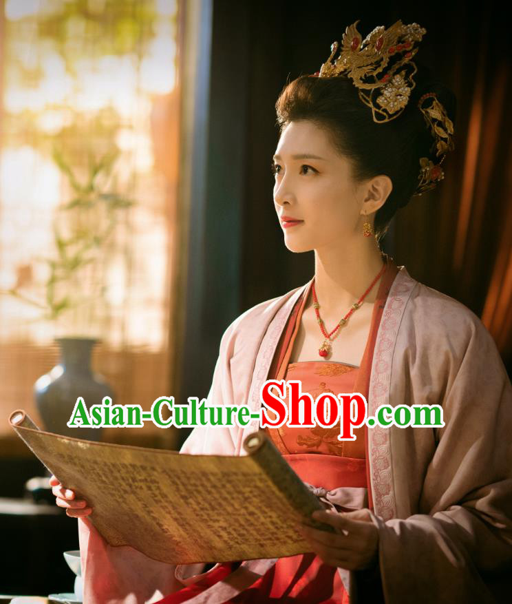 Chinese Ancient Empress of Renzong Dress Historical Costumes and Headpieces Drama Serenade of Peaceful Joy Song Dynasty Queen Garment