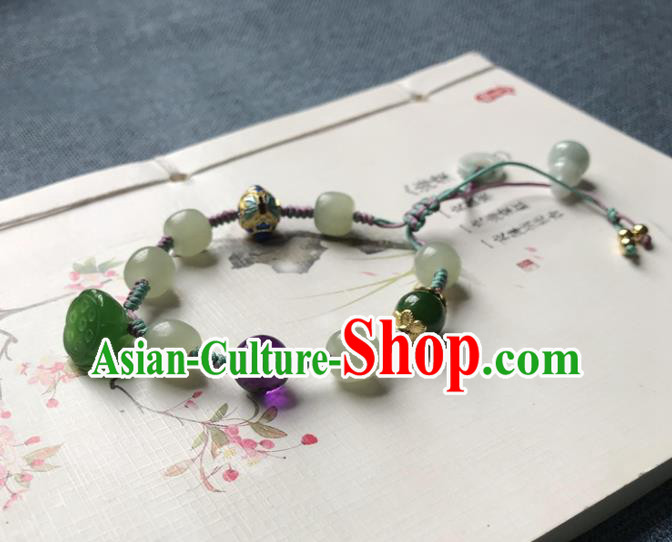 Chinese Ancient Hanfu Jade Calabash Bangle Wristlet Accessories Jade Lotus Seedpod Bracelet Jewelry