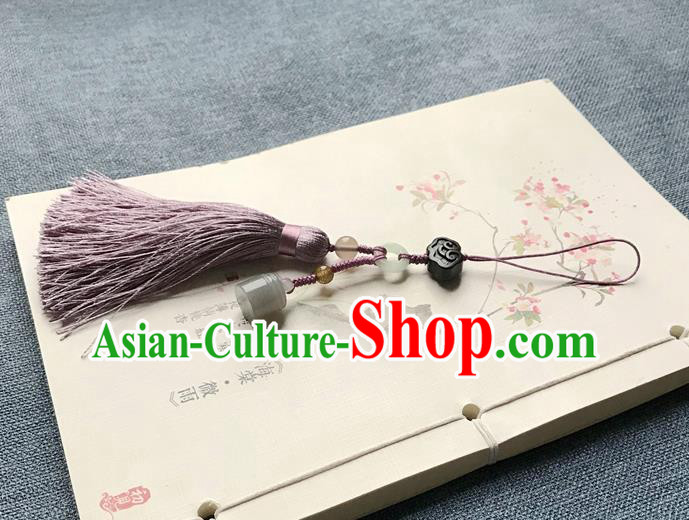 Chinese Ancient Hanfu Purple Tassel Pendant Jade Cloud Lappet Jewelry Brooch Accessories