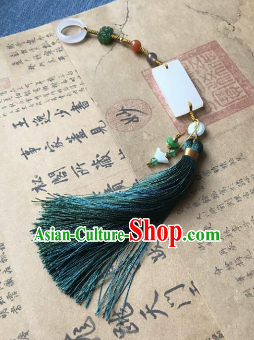 Chinese Ancient Hanfu Carving Jade Lotus Tassel Pendant Jade Lappet Brooch Jewelry Accessories
