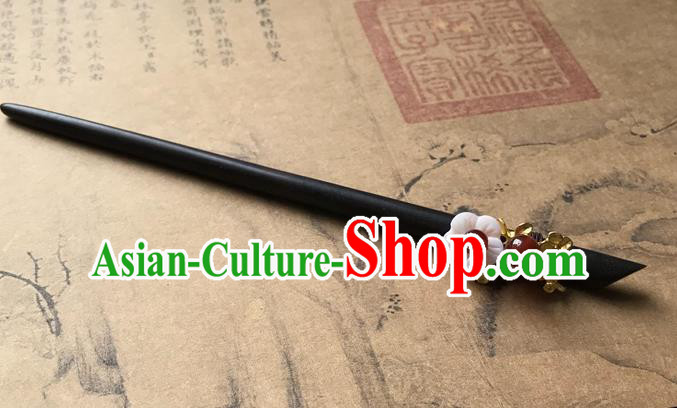 Chinese Ancient Women Shell Plum Hair Clip Handmade Hanfu Hair Accessories Ebony Hairpin Headwear