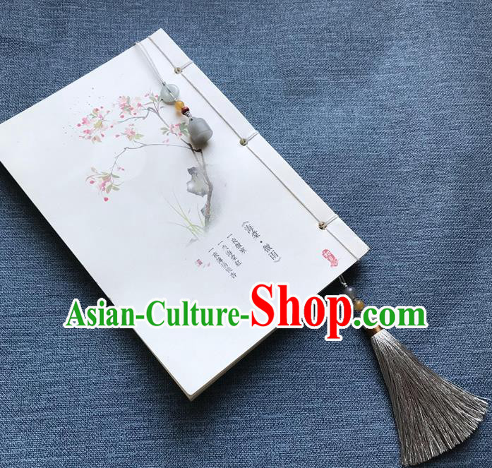 Chinese Ancient Carving Jade Grey Tassel Bookmark Pendant Accessories Jade Lappet Page Marker
