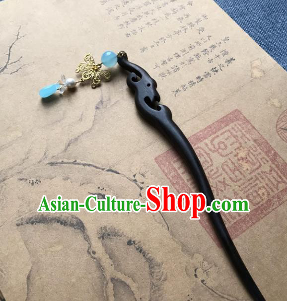 Chinese Ancient Women Wood Hair Clip Handmade Ebony Hairpin Headwear Hanfu Hair Accessories