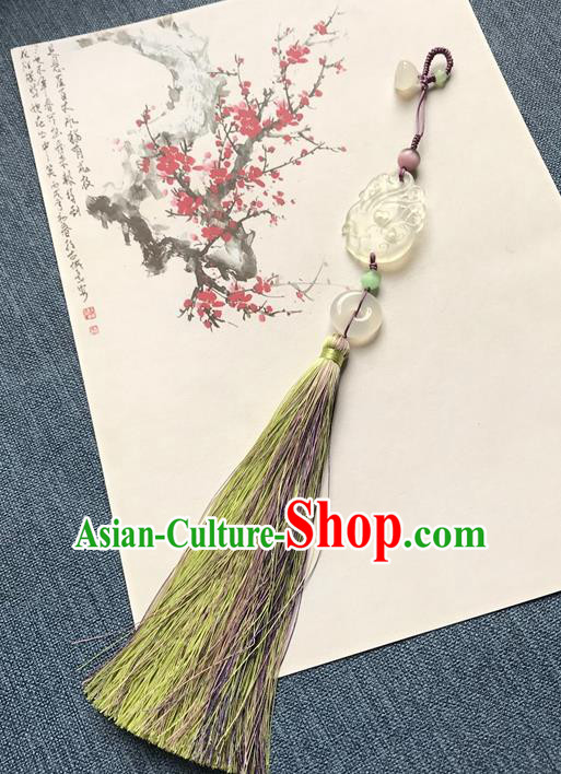 Chinese Ancient Hanfu Carving Phoenix Jade Tassel Pendant Lappet Brooch Jewelry Jade Accessories