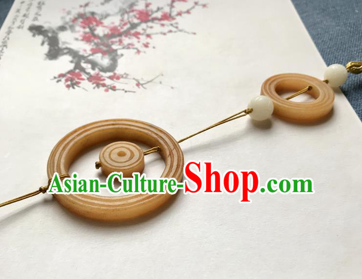 Chinese Ancient Hanfu Beige Tassel Pendant Yellow Jade Brooch Jewelry Accessories Lappet