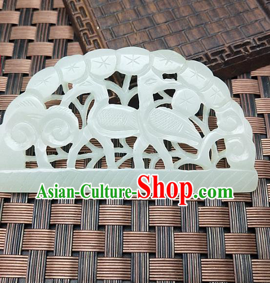 Chinese Handmade Jade Pendant Jade Label Hetian Jade Carving Crane Pine Necklace Accessories Craft