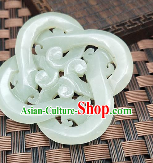 Chinese Handmade Jade Pendant Jade Label Craft Hetian Jade Carving Dragon Necklace Accessories