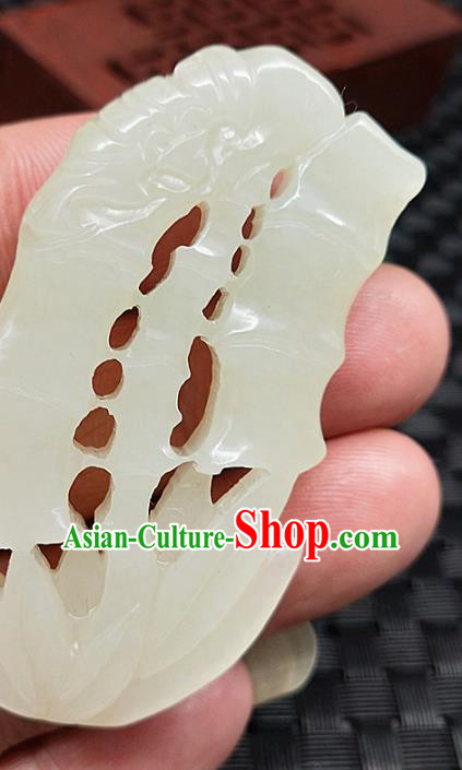 Chinese Handmade Jade Label Craft Hetian Jade Necklace Accessories Carving Bamboo Pendant