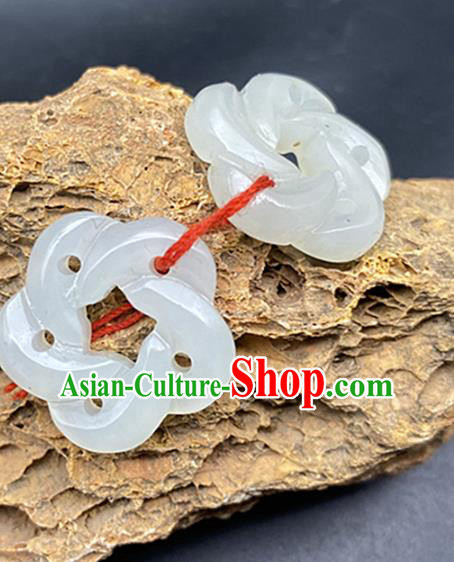 Chinese Ancient Carving Plum White Jade Accessories Hetian Jade Pendant Jade Craft