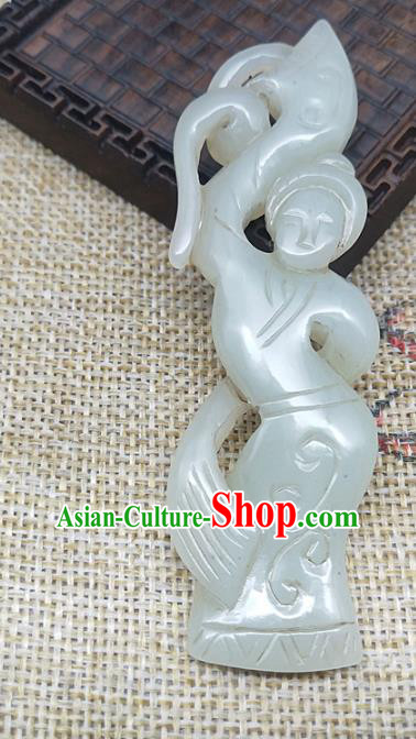 Chinese Handmade Retro Jade Label Craft Jade Necklace Accessories Carving Goddess Handgrip Pendant