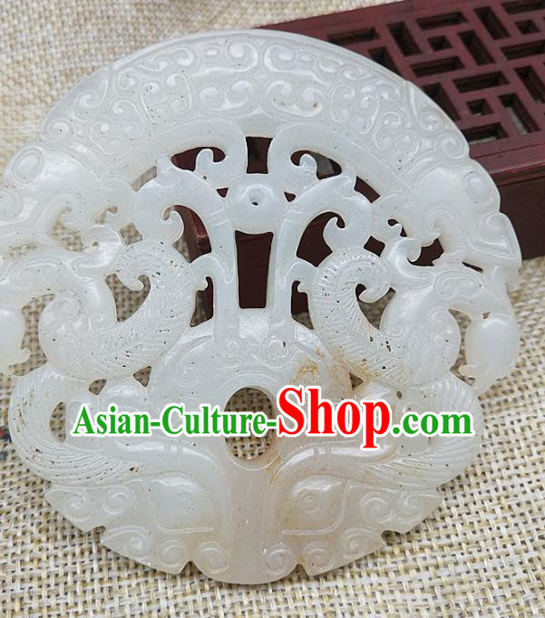 Chinese Handmade Jade Label Craft Jade Necklace Accessories Carving Dragon Phoenix Handgrip Pendant
