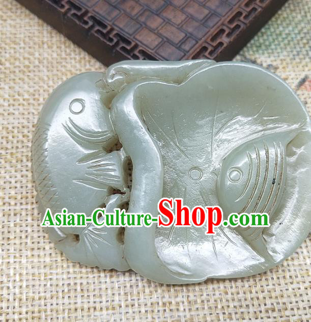 Chinese Jade Handgrip Craft Carving Fish Accessories Jade Handiwork Writing Brush Washer